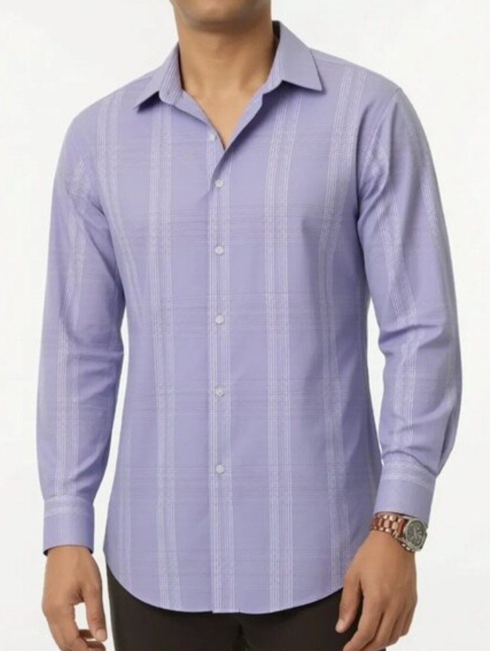 Calvin Klein Men's Dress Shirt Purple Plaid Button Down Long Sleeve Cotton